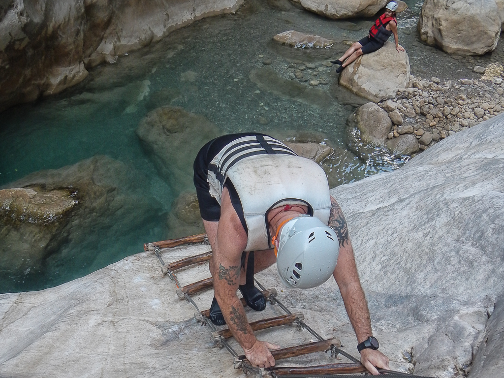 Chris on the ladder at Goynuk Canyon